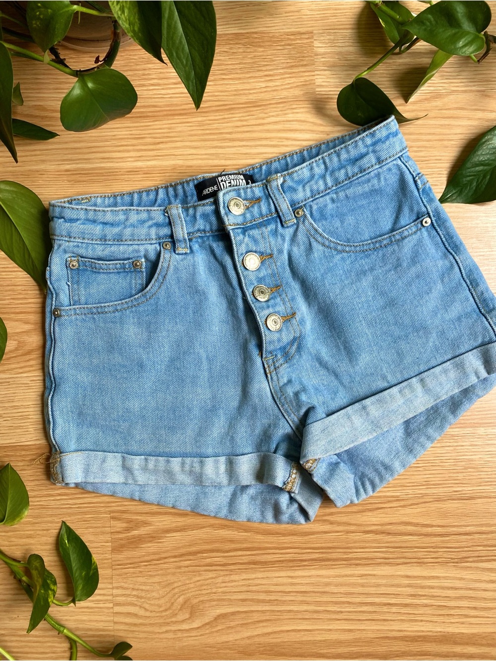 🩵 Cute Light Blue High-Rise Denim Shorts Preppy Collegiate Cottagecore Boho 90s